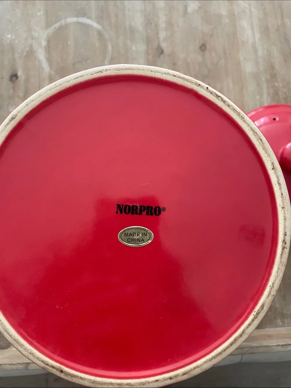 Countertop Red Ceramic Compost Bin with Ventilated Lid and Handle clean no chips
